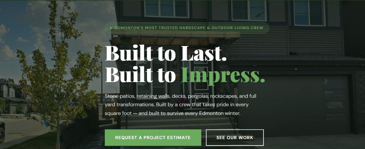 Actual Garden Guys website, with landscaping projects and a clear estimate request button